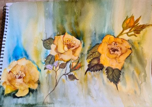 Christine M, Rambling Roses, watercolour.
